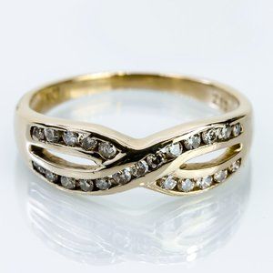 10K Yellow Gold and Diamond Crisscross Ring Band